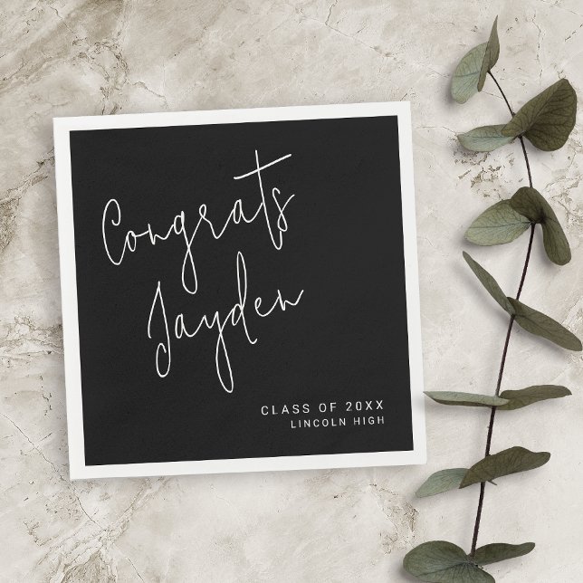 Black Simple Modern Script Congrads Graduate  Napkins (Black Simple Modern Script Congrads Graduate Napkins)