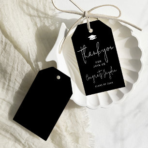 Black Simple Modern Script Graduate Thank You Gift Tags