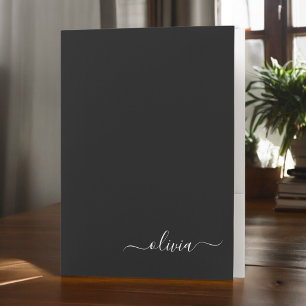 Black Simple Modern Script Monogram Girly Name Pocket Folder