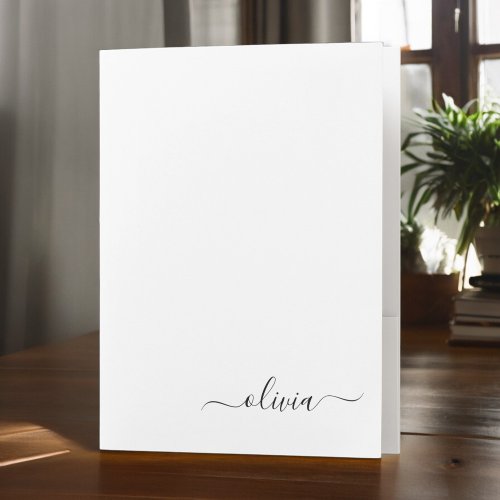 Black Simple Modern Script Monogram Girly Name Pocket Folder