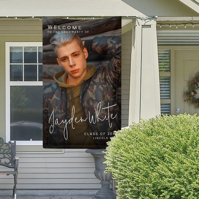 Black Simple Modern Script Photo Graduation Party Banner (Black Simple Modern Script Photo Graduation Party Banner)