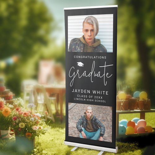 Black Simple Modern Script Photo Graduation Party Retractable Banner