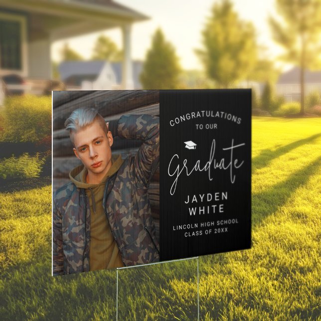 Black Simple Modern Script Photo Graduation Sign (Black Simple Modern Script Photo Graduation Sign)