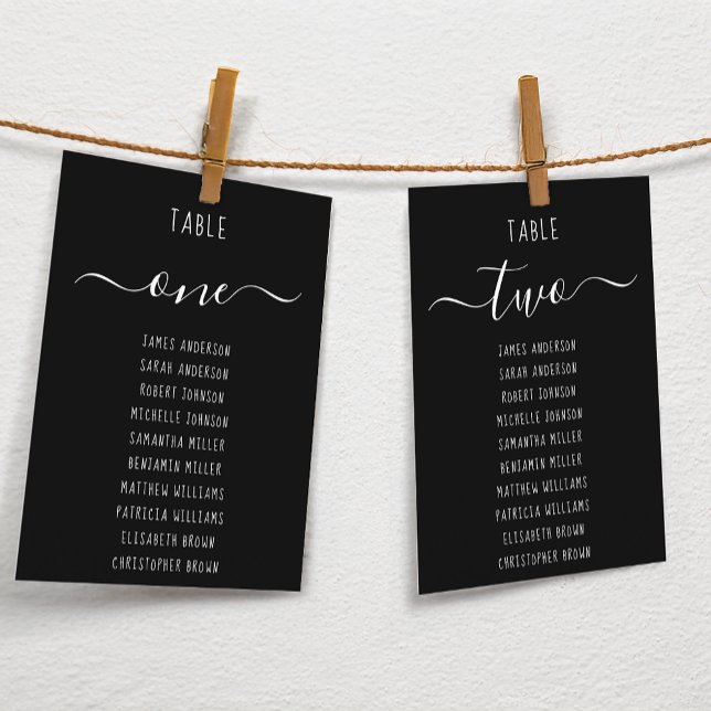 Black Simple Modern Script Seating Chart Card (Creator Uploaded)