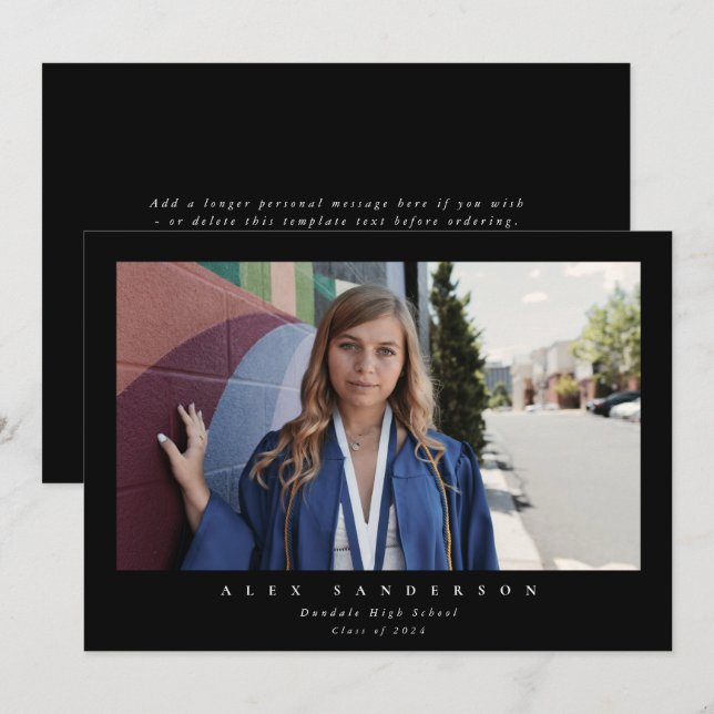 Black Simple Modern Single Photo Graduation Announcement (Front/Back)