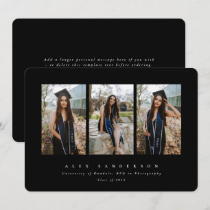 Black Simple Modern Triple Photo Graduation Announcement