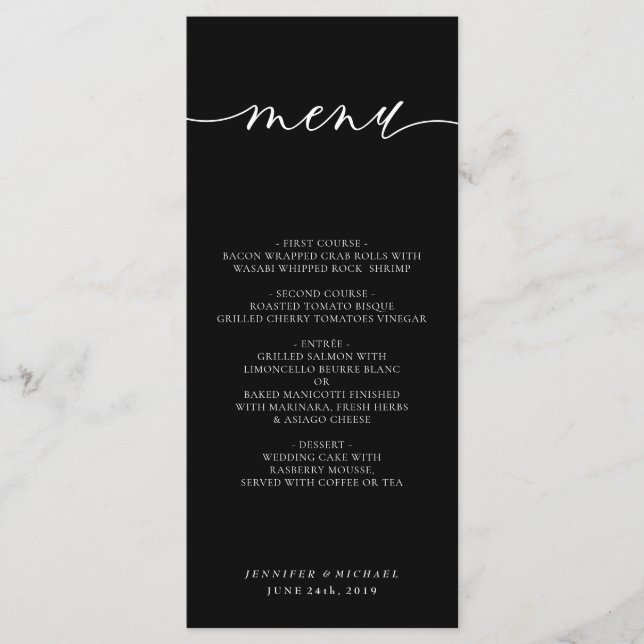 Black Simple Modern Wedding Ceremony Dinner Menu (Front)