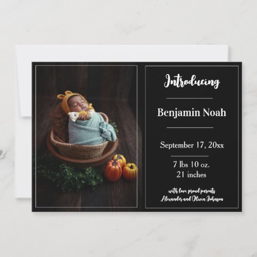 Black Simple Photo Birth Announcement