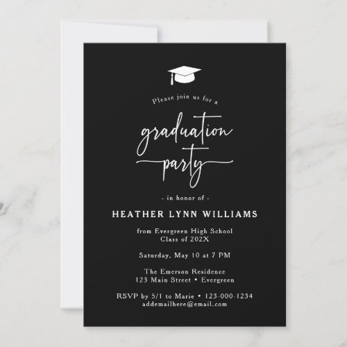 Black Simple Photo Graduation  Invitation