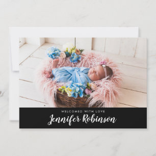 Black Simple Photo Newborn Baby Birth Announcement