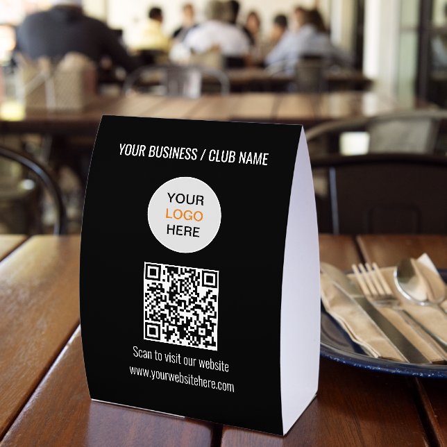 Black Simple QR Code Logo Website Paper Table Tent (Insitu(Restaurant))
