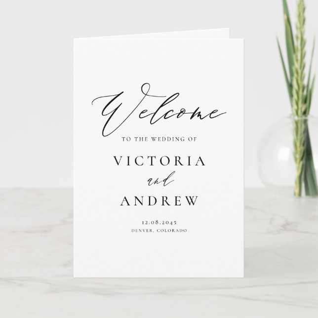 Black Simple Script Formal Wedding Program (Front)