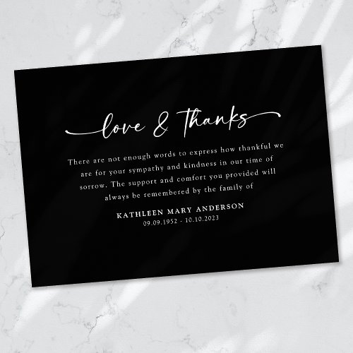 Black Simple Script Funeral Thank You Card