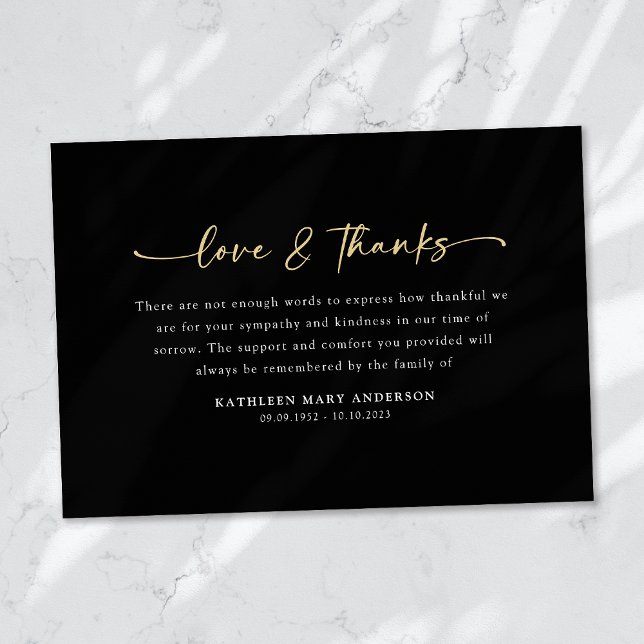 Black Simple Script Funeral Thank You Card (Creator Uploaded)