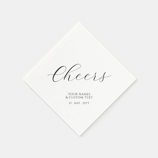 Black Simple Script Lettering Cheers Custom Party Napkins (Corner)