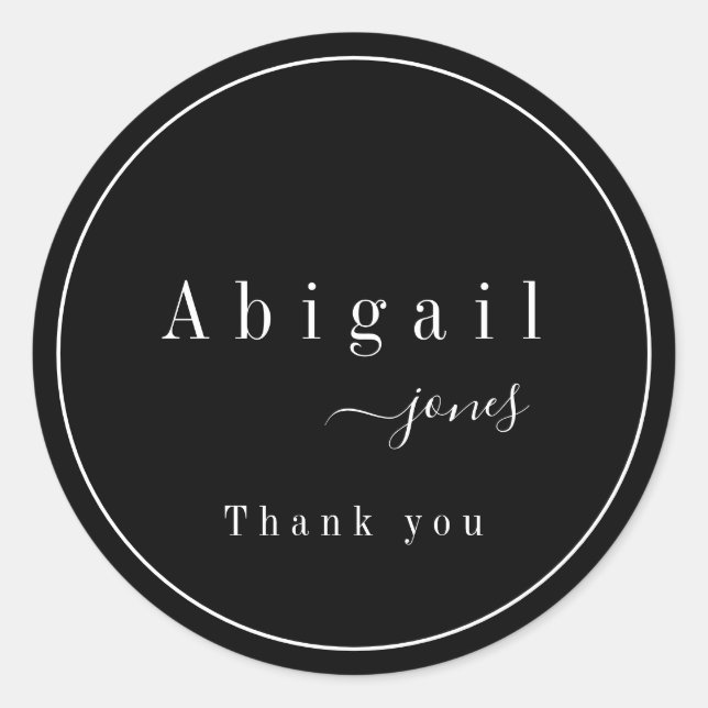 Black Simple Script Modern Luxury thank you Classic Round Sticker (Front)