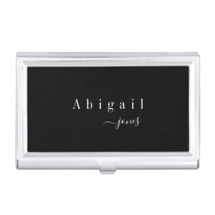 Black Simple Script Name Modern personalized Business Card Case
