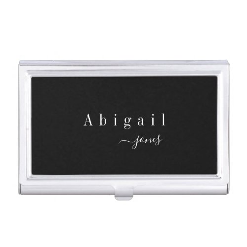 Black Simple Script Name Modern personalized Business Card Case