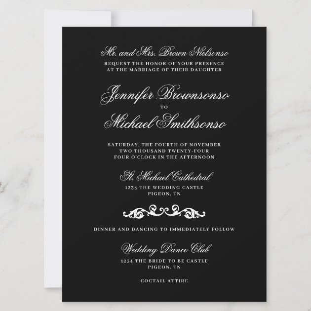 Black Simple Script Signature Wedding Invitation
