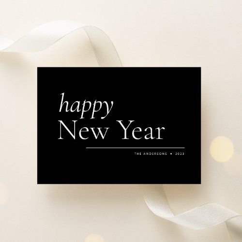 Black Simple Serif Happy New Year Holiday Card