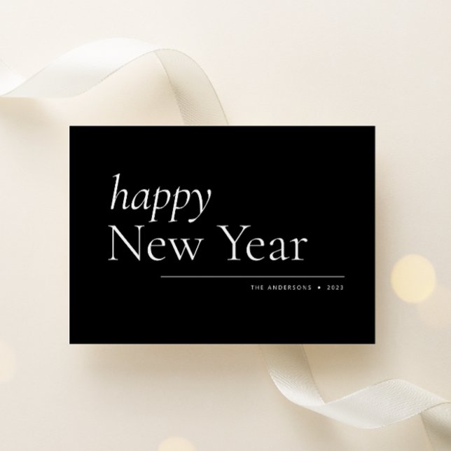Black Simple Serif Happy New Year Holiday Card (Creator Uploaded)