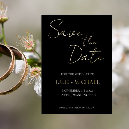 Black Simple Simple Wedding Save the Date Foil Invitation