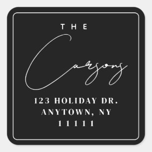 Black Simple Square Modern Return Address Label