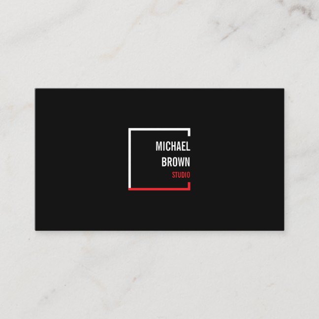 Black Simple Square Red Box Modern Business Card
