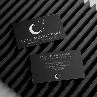 Black Simple Standard Basic Moon Luna Stars Business Card