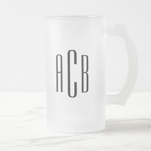 Black Simple Three Letter Wedding Monogram Frosted Glass Beer Mug