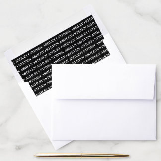 Black simple typography custom names wedding envelope liner