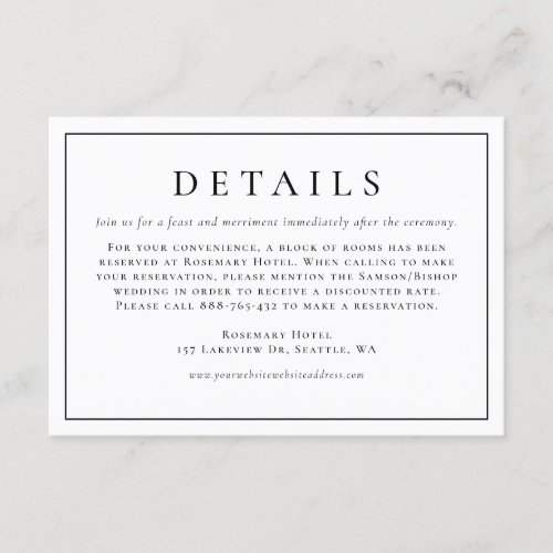 Black Simple Typography Formal Wedding Details Enclosure Card