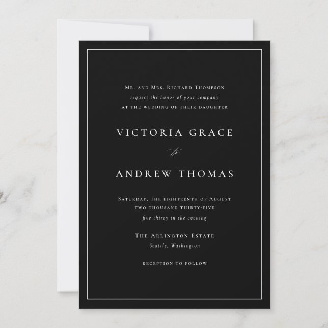 Black Simple Typography Formal Wedding Invitation (Front)
