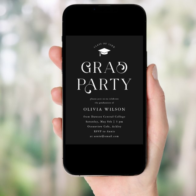 Black Simple Typography Grad Party  Invitation (Front Digital)