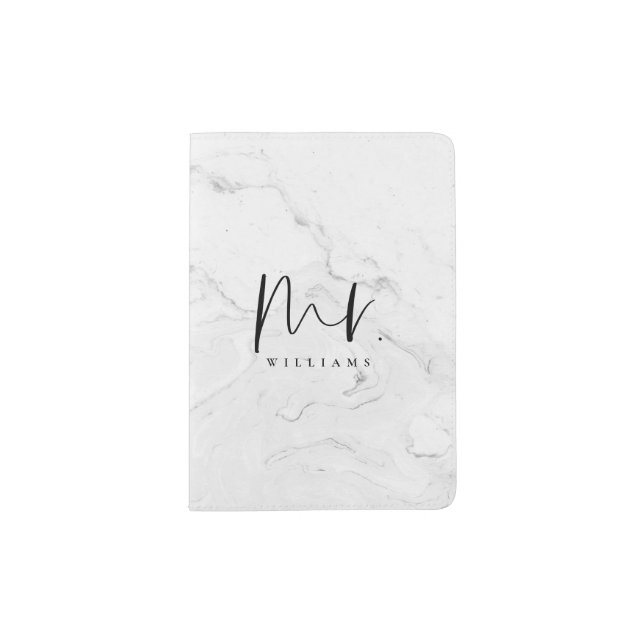 Black Simple Typography Marble Mr. Passport Holder (Front)