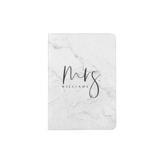 Black Simple Typography Marble Mrs. Passport Holder
