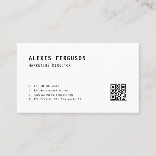 Black Simple Typography with QR Code Minimalist Business Card