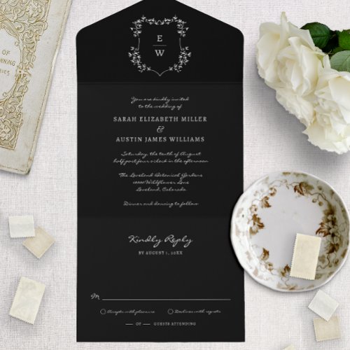 Black Simple Wedding All In One Invitation