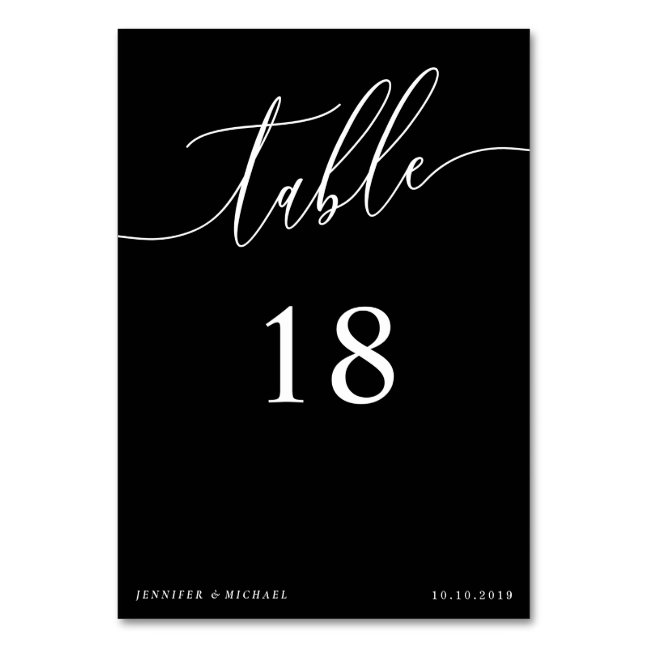 Black Simple Wedding Calligraphy Seating Place Table Number