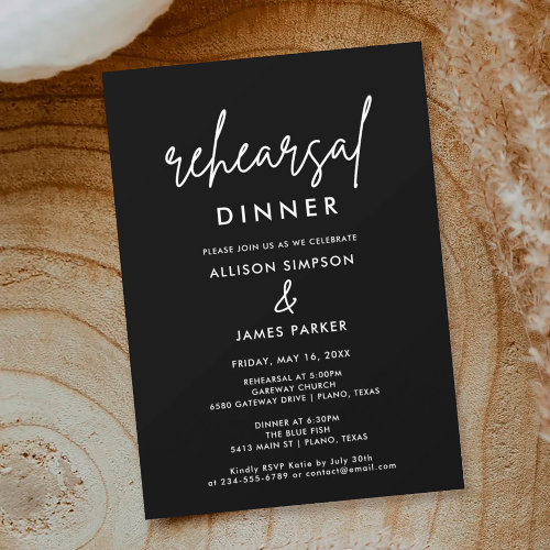 Black Simple Wedding Rehearsal Dinner Invitation