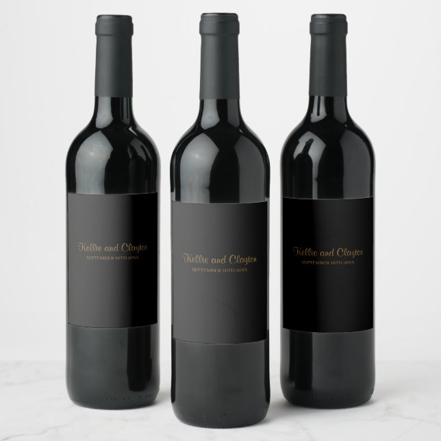 Black Simple Wedding Wine Label (Bottles)