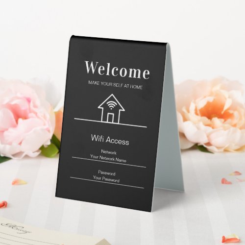 Black Simple Welcome Home Wifi Metal Table Tent Sign