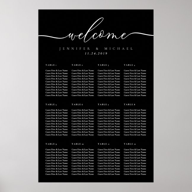 Black Simple Welcome Table Plan Seating Poster