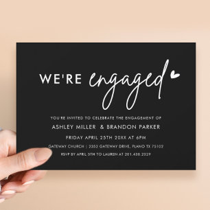 Black Simple We're Engaged Engagement Party Invitation