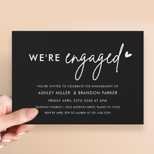Black Simple Were Engaged Engagement Party Invitation