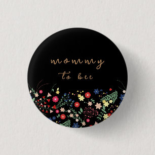 Black Simple Wildflower Mommy To Bee Baby Shower Button