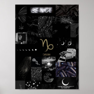 black, simplistic capricorn art poster