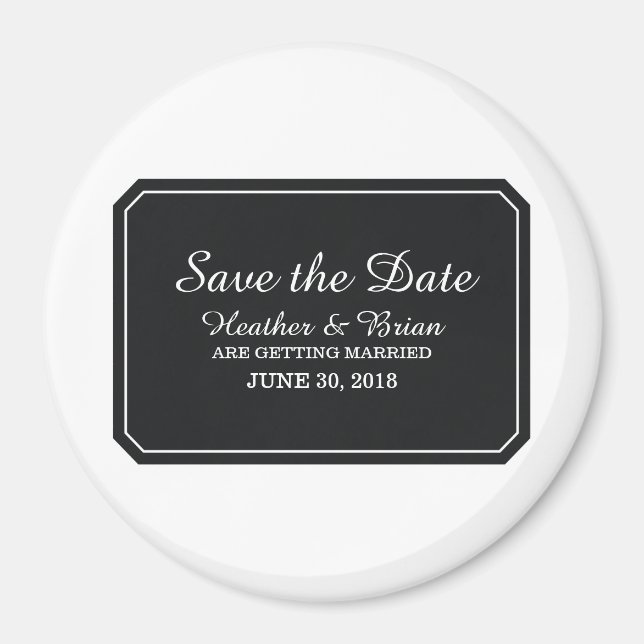 Black Simply Elegant Save the Date Magnet (Front)