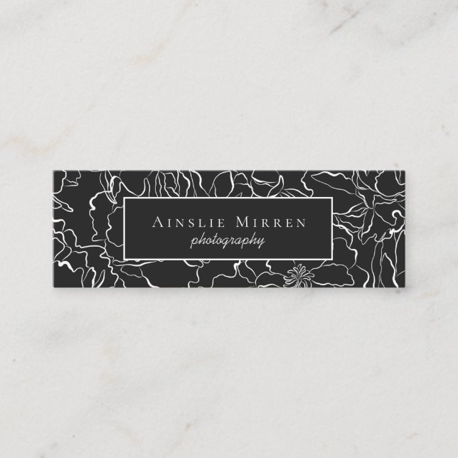 Black Simply Floral Mini Business Card (Front)