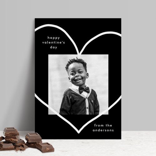 Black Simply Love Heart Photo Valentines Day Holiday Card